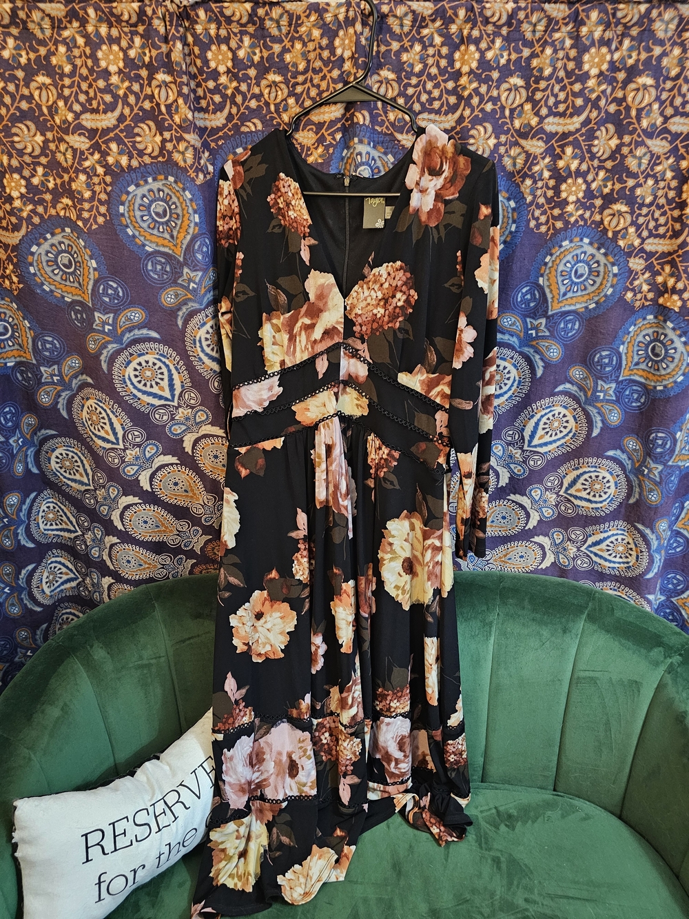 Taylor black floral long-sleeve maxi dress